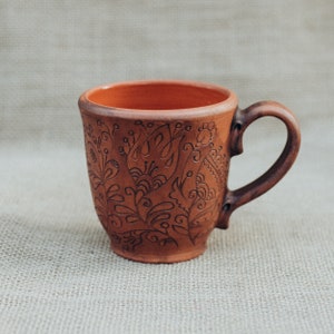 Ceramic Handmade Cup. Organic Eco Ceramic. Gift in folk, floral, rustic style. Transparent glaze safe for tea. image 5