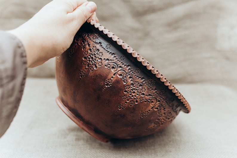 Deep Ceramic bowl, Soup bowl, Salad bowl, Fruit bowl, Pasta bowl. Dinnerware, pottery dish in Folk style. image 5