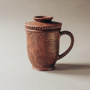 Handmade Ceramic Tea Mug with Infuser: Folk Floral Design