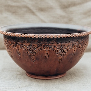 Handmade Deep Ceramic Bowl: Folk Style Pottery Dish