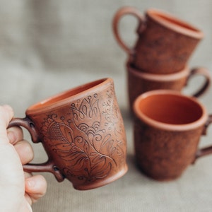 Ceramic Handmade Cup. Organic Eco Ceramic. Gift in folk, floral, rustic style. Transparent glaze safe for tea. image 7