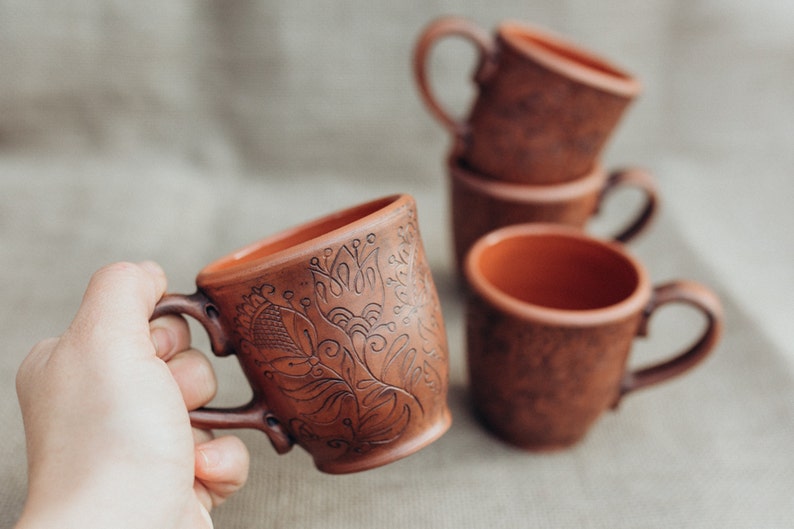 Ceramic Handmade Cup. Organic Eco Ceramic. Gift in folk, floral, rustic style. Transparent glaze safe for tea. image 7