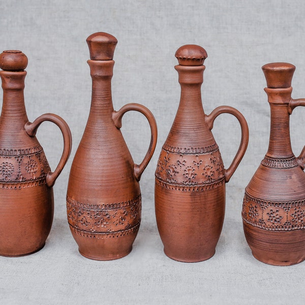 Handmade Ceramic Bottle for Oil, Wine, Vinegar in Rustic, Folk style.