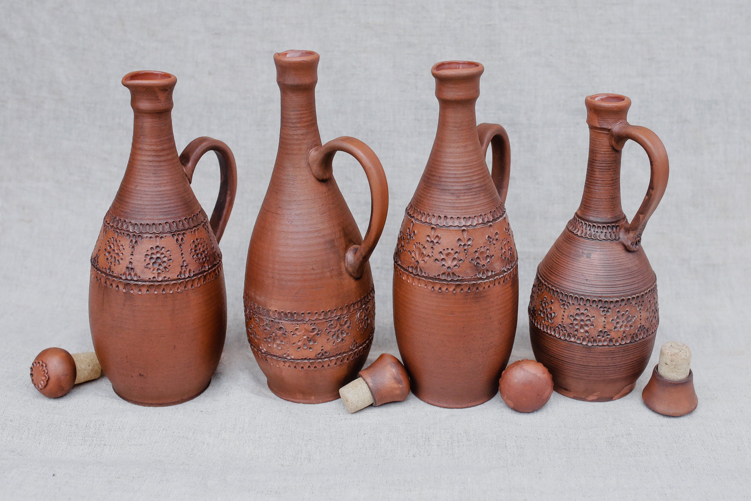 Handmade Ceramic Bottle for Oil Wine Vinegar in Rustic Folk Etsy