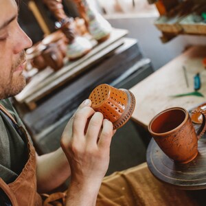 Handmade Ceramic Tea Mug, teapot Cup with infuser. Unique Gift for tealovers Folk, floral, eco Style. image 10