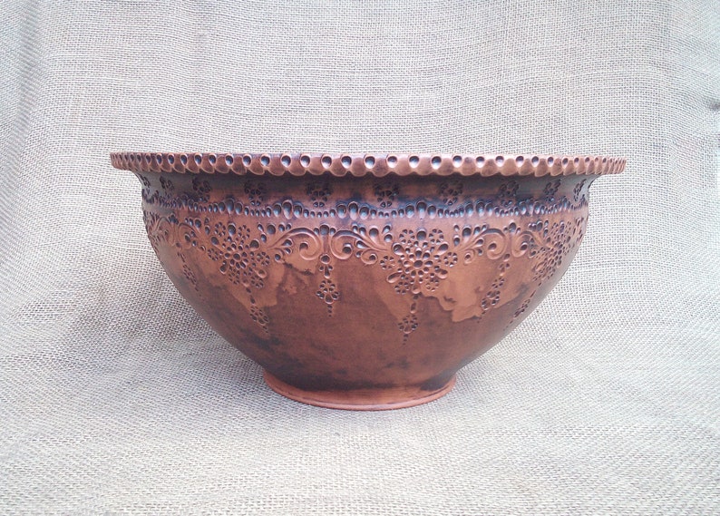Deep Ceramic bowl, Soup bowl, Salad bowl, Fruit bowl, Pasta bowl. Dinnerware, pottery dish in Folk style. image 9