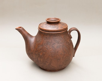 Tetera grande de cerámica hecha a mano con infusor: Cerámica rústica popular, 1,5 L