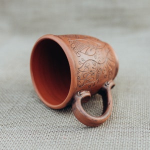 Ceramic Handmade Cup. Organic Eco Ceramic. Gift in folk, floral, rustic style. Transparent glaze safe for tea. image 6