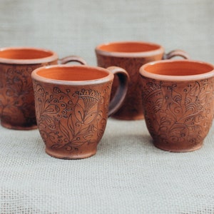 Ceramic Handmade Cup. Organic Eco Ceramic. Gift in folk, floral, rustic style. Transparent glaze safe for tea. image 2