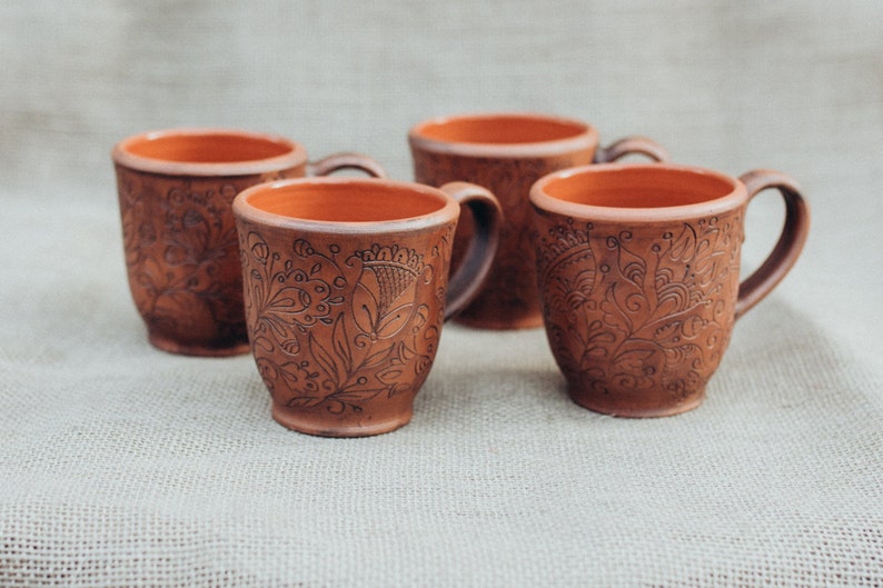 Ceramic Handmade Cup. Organic Eco Ceramic. Gift in folk, floral, rustic style. Transparent glaze safe for tea. image 2