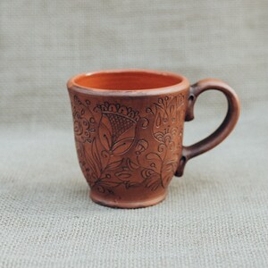 Ceramic Handmade Cup. Organic Eco Ceramic. Gift in folk, floral, rustic style. Transparent glaze safe for tea. image 3