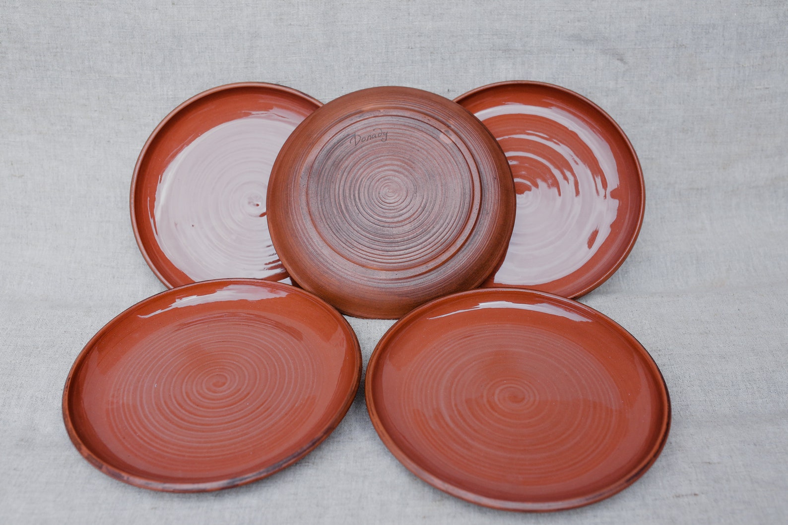 Handmade ceramic dishes, plates in Rustic, Folk style. Set of 4.