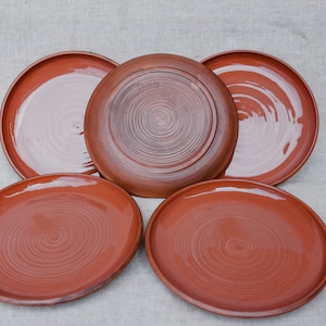 Handmade ceramic dishes, plates in Rustic, Folk style. Set of 4.