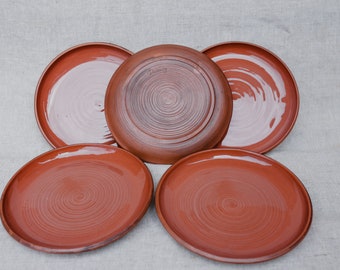 Handmade ceramic dishes, plates in Rustic, Folk style. Set of 4.