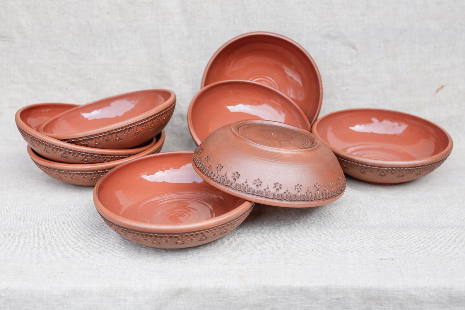 Handmade ceramic plates Set of 4. Dinnerware in folk, Rustic style.