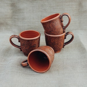 Ceramic Handmade Cup. Organic Eco Ceramic. Gift in folk, floral, rustic style. Transparent glaze safe for tea.