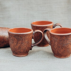 Ceramic Handmade Cup. Organic Eco Ceramic. Gift in folk, floral, rustic style. Transparent glaze safe for tea. image 8