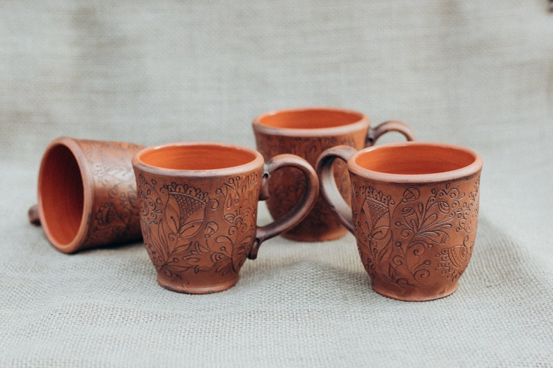 Ceramic Handmade Cup. Organic Eco Ceramic. Gift in folk, floral, rustic style. Transparent glaze safe for tea. image 8