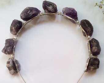 Crystal Crown, Amethyst Crown, Quartz Crown, Crystal Hoofdband, Bruidskroon, Pearl Crown, Alternatieve bruid, Festival Crown, Raw Amethyst