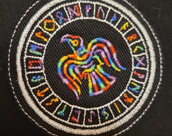 CUSTOM COLOR * Rainbow Norse Raven * Rune Circle * Patch