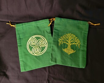 Embroidered Celtic Triskele * Tree  Tarot/Rune Bag *