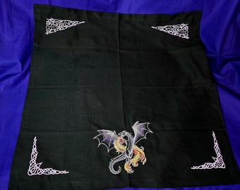 Midnight Mystic Dragon * Embroidered Altar Cloth* Gothic * Witchy *