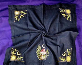 Moon Magic Mushroom * Embroidered Altar Cloth* Fly Agaric * Witchy * Celestial * Autumn