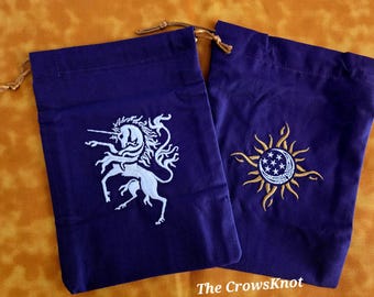 Embroidered Celestial Unicorn * Moon & Stars  Tarot/Rune Bag *