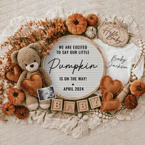 Fall Digital Pregnancy Announcement, Neutral, Social Media, Facebook, Instagram, With Sonogram