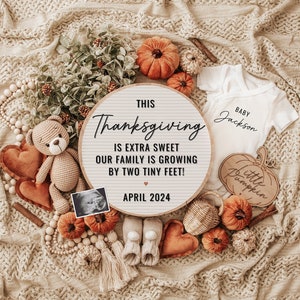 Thanksgiving Pregnancy Announcement Digital, Baby Announcement, Social Media Reveal