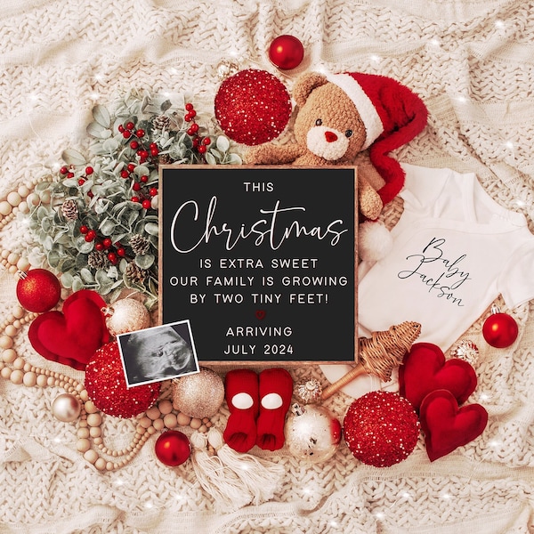 Christmas Pregnancy Announcement Digital, Baby Announcement, Editable Template, Social Media Reveal, Instagram, Facebook