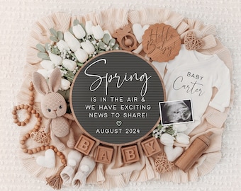 Spring Pregnancy Announcement Digital, Baby Announcement, Editable Template, Social Media Reveal, Instagram, Facebook