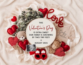 Valentines Day Digital Pregnancy Announcement, Neutral, Social Media, Facebook, Instagram, With Sonogram