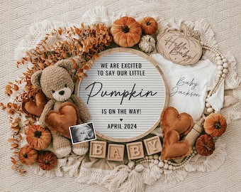 Fall Digital Pregnancy Announcement, Neutral, Social Media, Facebook, Instagram, With Sonogram