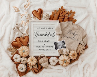 Thanksgiving Pregnancy Announcement Digital, Baby Announcement, Social Media Reveal