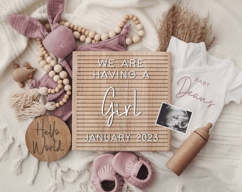 Girl Digital Pregnancy Announcement, Neutral, Social Media, Facebook, Instagram, Gender Reveal