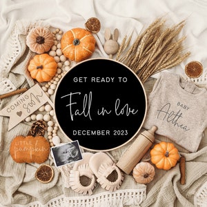 Fall Digital Pregnancy Announcement, Neutral, Social Media, Facebook, Instagram, With Sonogram