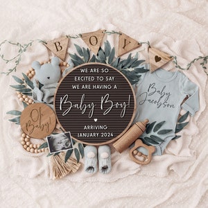 Boy Digital Pregnancy Announcement, Neutral, Social Media, Facebook, Instagram, Gender Reveal