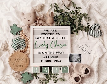 St Patrick's Day Digital Pregnancy Announcement, Neutral, Social Media, Boy or Girl, Lucky Charm
