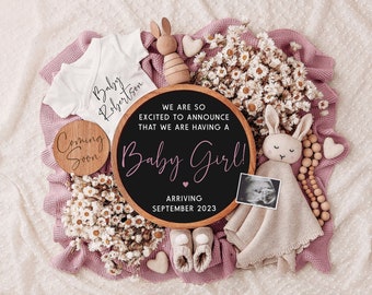 Girl Digital Pregnancy Announcement, Neutral, Social Media, Facebook, Instagram, Gender Reveal