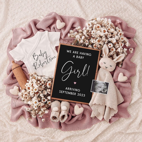 Girl Digital Pregnancy Announcement, Neutral, Social Media, Facebook, Instagram, Gender Reveal