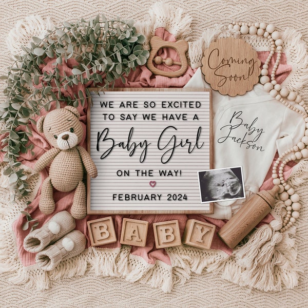 Girl Digital Pregnancy Announcement, Neutral, Social Media, Facebook, Instagram, Gender Reveal