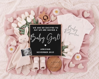 Girl Digital Pregnancy Announcement, Neutral, Social Media, Facebook, Instagram, Gender Reveal
