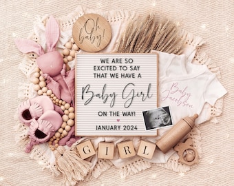 Baby Girl Digital Pregnancy Announcement, Neutral, Social Media, Facebook, Instagram, Gender Reveal