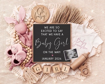 Baby Girl Digital Pregnancy Announcement, Neutral, Social Media, Facebook, Instagram, Gender Reveal