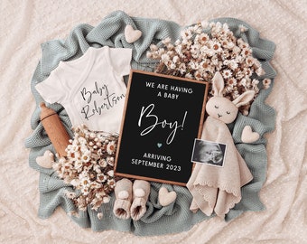 Boy Digital Pregnancy Announcement, Neutral, Social Media, Facebook, Instagram, Gender Reveal