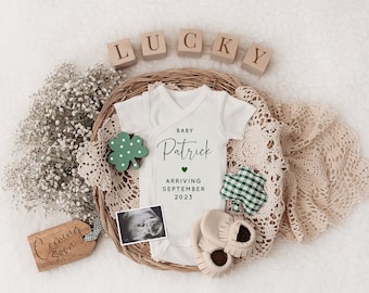 St Patrick's Day Digital Pregnancy Announcement, Neutral, Social Media, Facebook, Instagram, With Sonogram