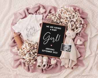 Girl Digital Pregnancy Announcement, Neutral, Social Media, Facebook, Instagram, Gender Reveal