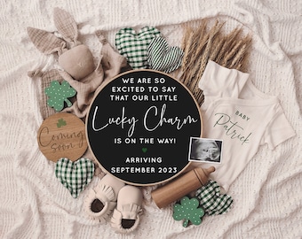 St Patrick's Day Digital Pregnancy Announcement, Neutral, Social Media, Boy or Girl, Lucky Charm
