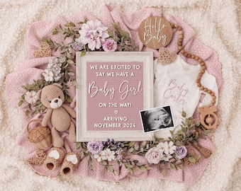 Girl Spring Pregnancy Announcement: Social Media Baby Reveal (Digital)